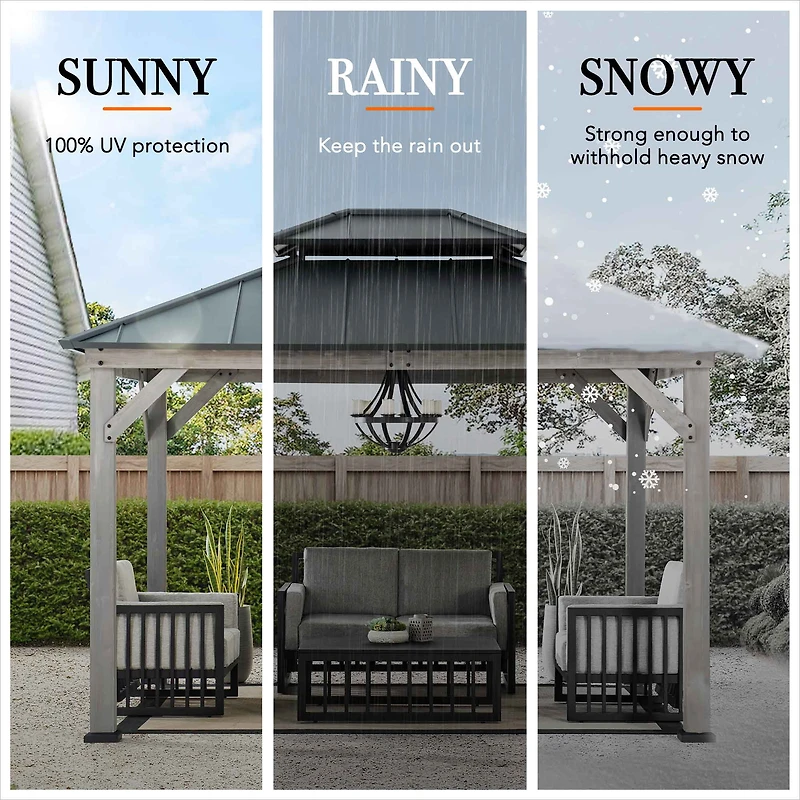 Sunjoy Outdoor Gazebo 10 X 12 ft. 2-tier Hardtop Grey Cedar Framed Gazebo with Steel Hardtop