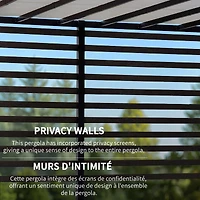 Sunjoy 10 ft. x 12 ft.  Outdoor Pergola Modern Metal Pergola with White Adjustable Canopy and Privacy Wall