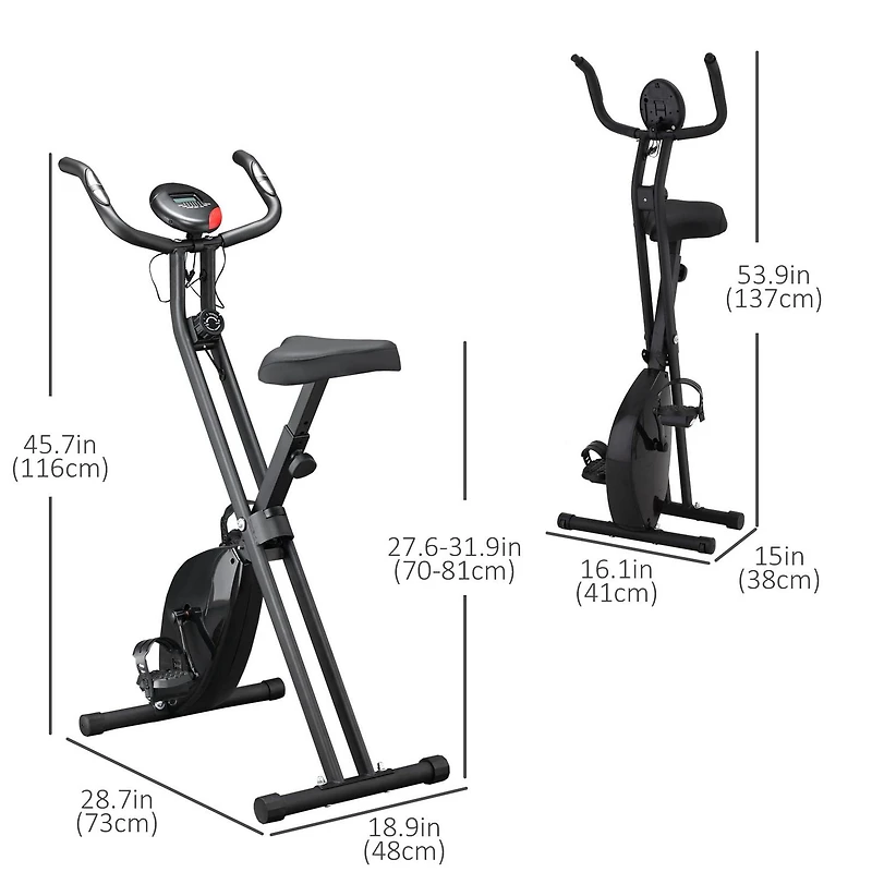Soozier Foldable Exercise Bike Stationary Upright Bike Cardio Workout 8-Level Resistance