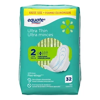 Equate Long Super Absorbency Ultra Thin Pads With Flexi-Wings, Size 2, 32 Count