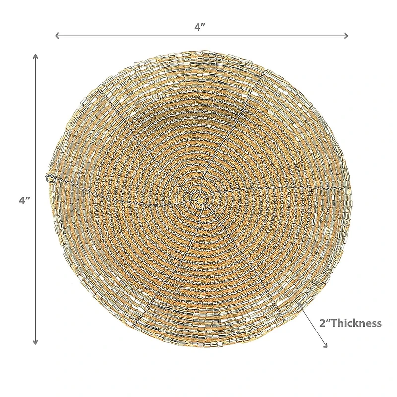 Christmas Beaded Round Coaster Gold - Set of 6