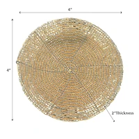 Christmas Beaded Round Coaster Gold - Set of 6