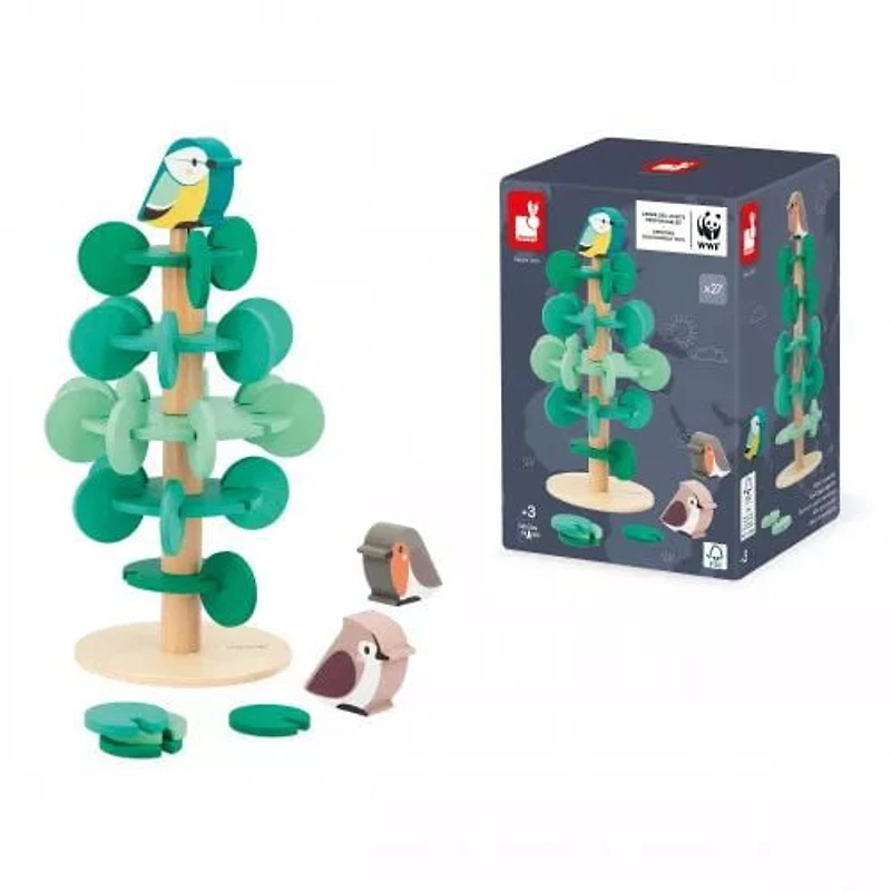 Janod - Tree to Piece Together - Build-Your-Own 30 cm Tree - Includes 37 Wooden Accessories - Dexterity Game - for Children and Toddlers - from 36 Months