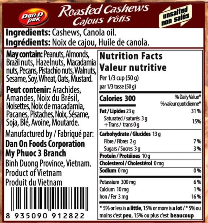 Dan D Pak Unsalted Cashew