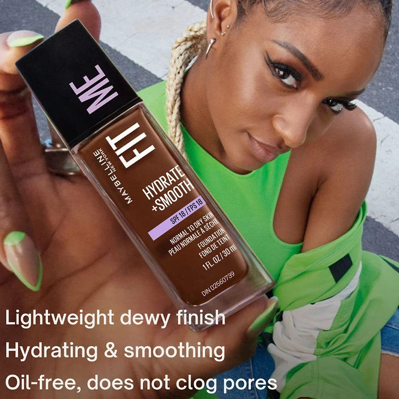 Maybelline New York Fit Me Hydate + Smooth Foundation, SPF 18, Sun Beige