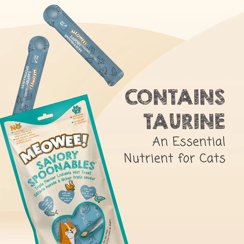 Meowee Lickable Cat Treats, Squeezable Wet Cat Snack with Tuna, Chicken & Duck, Built-In Spoon, 4 Pack (56 g)