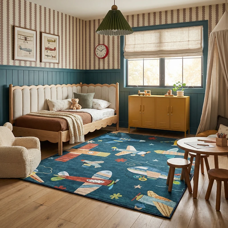 Rug Branch Soft Steps Playtime Airplane Soft Area Rug, Navy - Boys & Girls in Playroom, Nursery, Bedroom