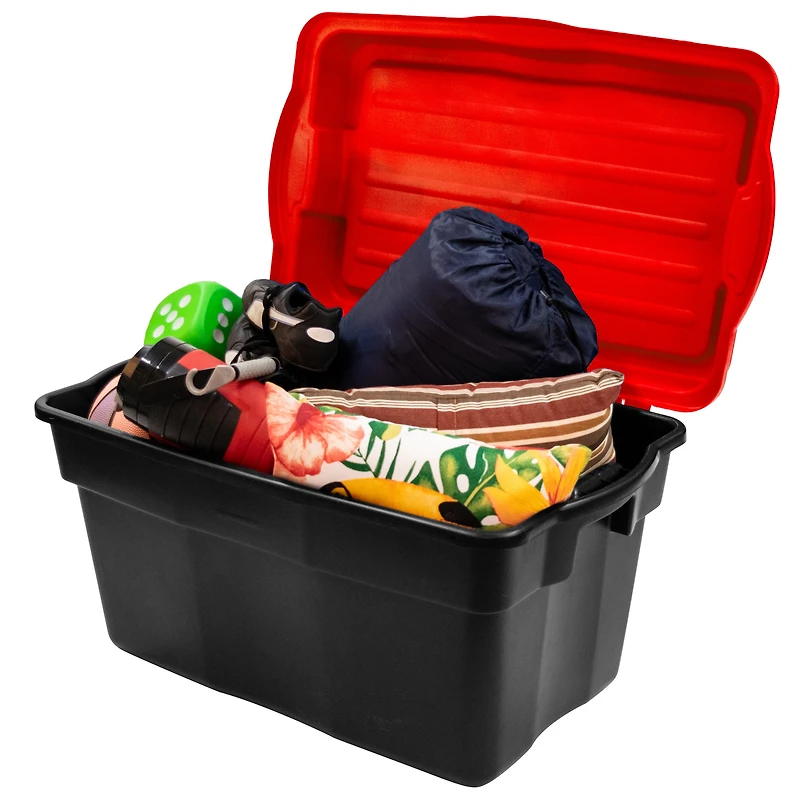 Gracious Living 132 Litre Hinge Top Tote Black with Red Lid