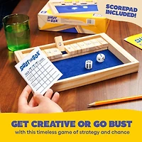 Shut The Box by Relatable, Strategy Board Games for Kids and Adults, Includes 2 Dice, 1 Wooden Box, 1 Scorepad, and Instructions