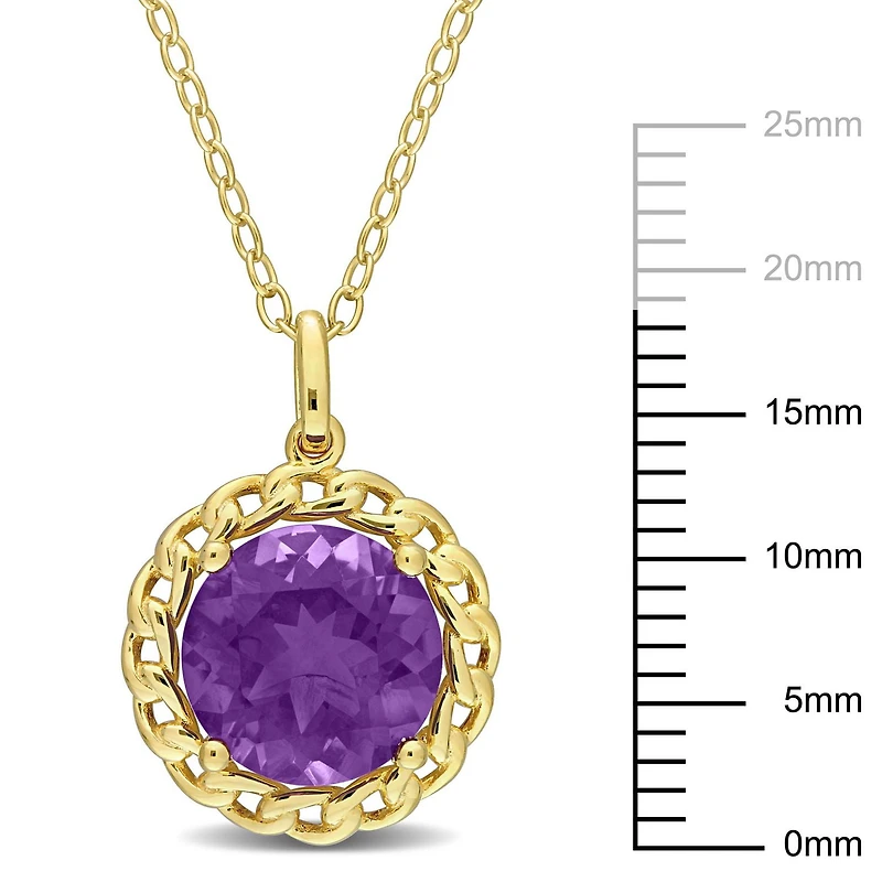 Collier maillon tressé à auréoles Miabella avec 2-1/4 Carat PBT d'Améthyste en Argent Sterling Plaqué Jaune