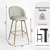 Homy Casa Set of 2 Modern Bar Stool with Fabric Upholstery - 26 in. Seat Height Adjustable Seat for Kitchen Island