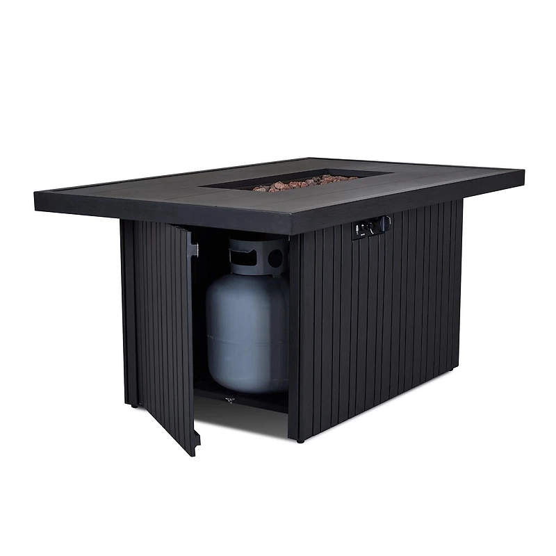 Calvin 52" Rectangle Metal Propane Fire Pit Table with Hidden Tank in Black Coral