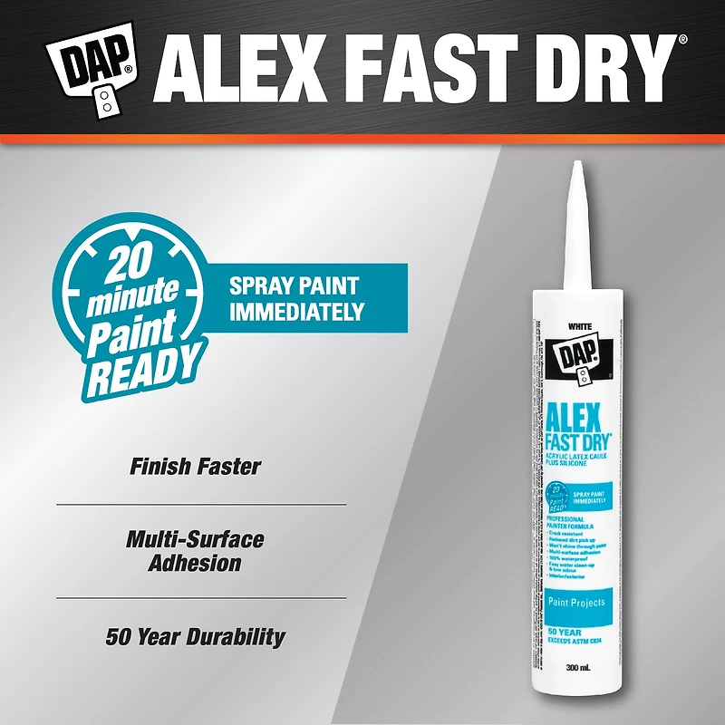 Calfeutrant à base de latex acrylique avec silicone DAP Alex Fast Dry, 300mlm Blanc