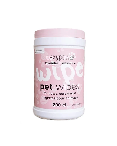 Dexypaws Grooming Wipes for Pets Canister 200 Wipes - Lavender and Vitamin E for All Skin Types