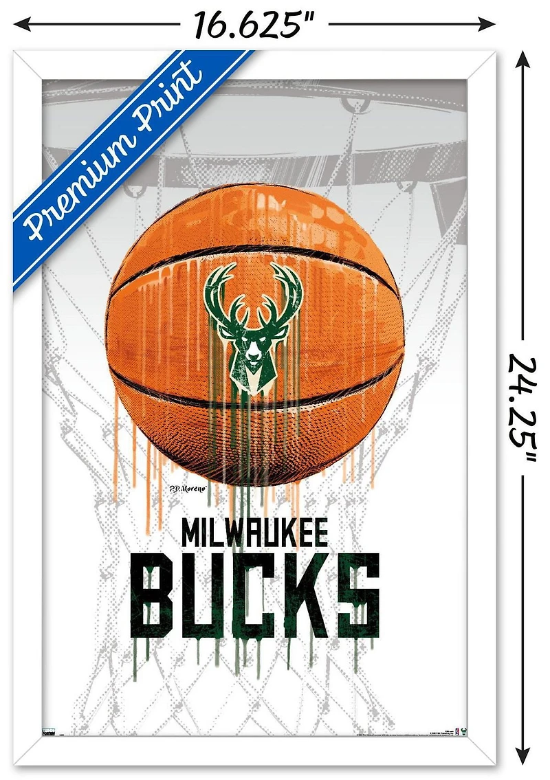 NBA Milwaukee Bucks - Drip Ball 20 Wall Poster, 22.375" x 34" Framed