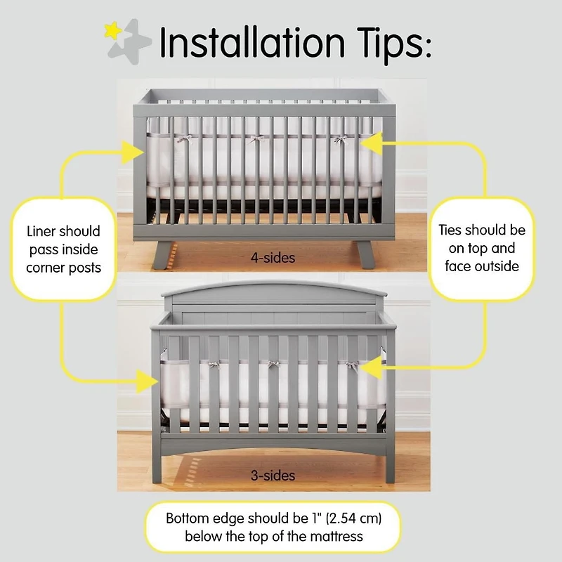 BreathableBaby Breathable Mesh Liner for Full-Size Cribs, Classic 3mm Mesh, Gray (Size 4FS Covers 3 or 4 Sides)