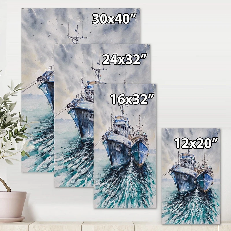 Designart Two Fishing Boats Before A Storm Anchored Canvas Wall Art