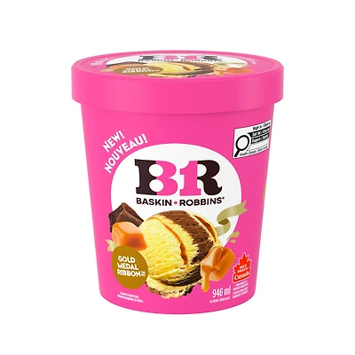 BASKIN ROBBINS Gold Medal Ribbon Ice Cream, Chocolate & Vanilla Ice Creams, Caramel Ribbon, 946 ml