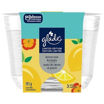 Glade® Scented 3-Wick Candle Air Freshener, Lemon Zest & Poppy