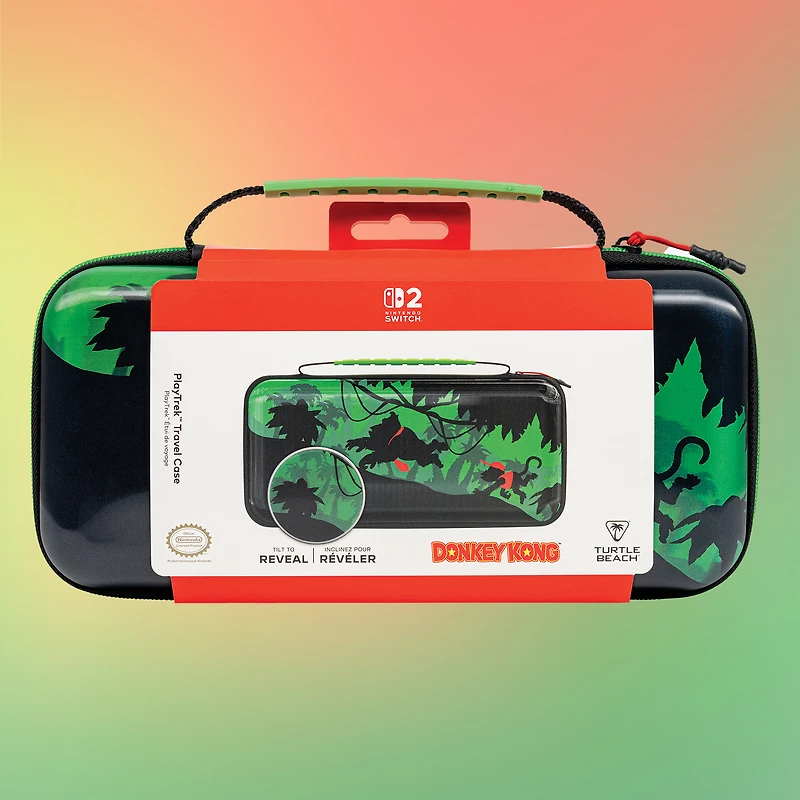 Étui de voyage Turtle Beach PlayTrek (Donkey Kong) - Nintendo Switch 2, Nintendo Switch, Nintendo Switch - Modèle OLED - Rangement, protection, support pour carte jeu, coque rigide, lenticulaire