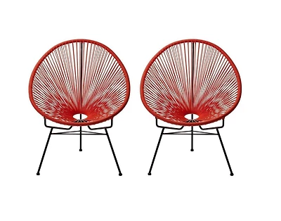 Plata Import Acapulco Chair in Red, Wire Lounge Chair, Plastic Lounge Chair, Beach Lounge Chair, Indoor-Outdoor Lounge Chair, Patio Lounge Chair, Oval Lounge Chair  - Set 2