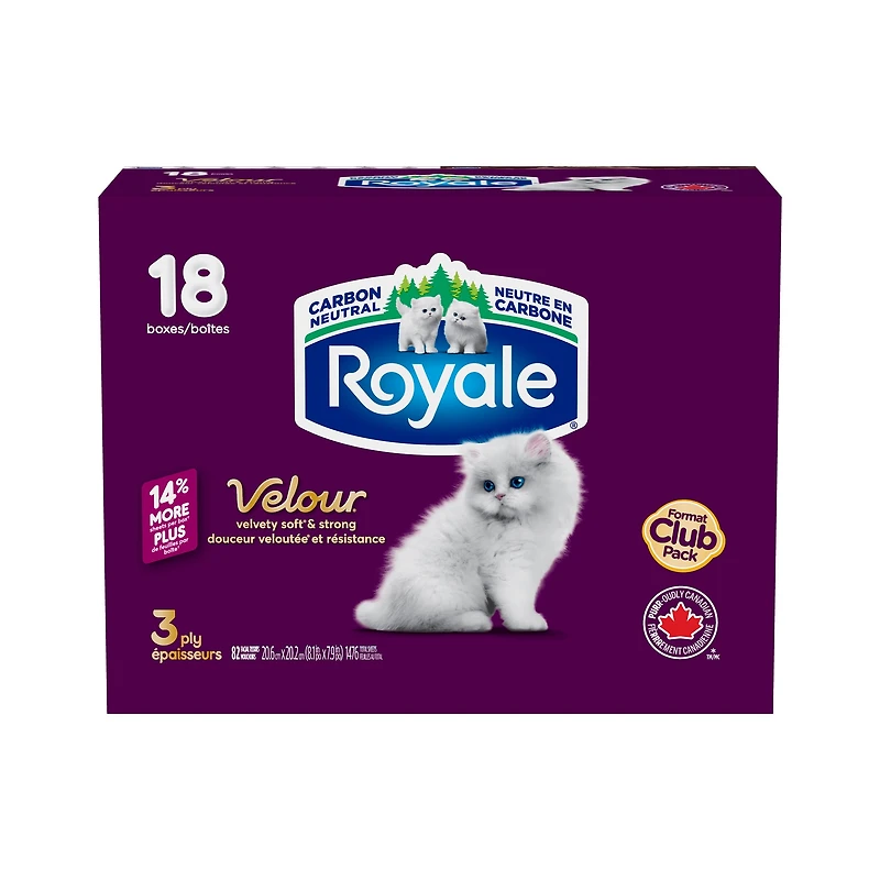 Royale Velour, 3 Ply Facial Tissue, 18 Flat Boxes, 82 Tissues per Box