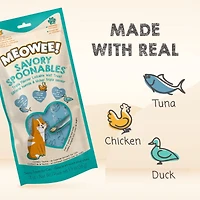Meowee Lickable Cat Treats, Squeezable Wet Cat Snack with Tuna, Chicken & Duck, Built-In Spoon, 4 Pack (56 g)