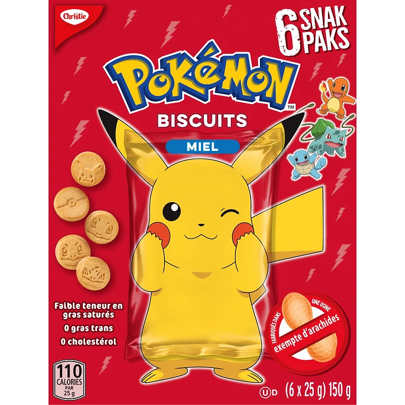 Biscuits Pokémon au miel de Christie en sachets Snak Paks, fabriqués dans une usine exempte d’arachides, emballés individuellement, collations pour l’école