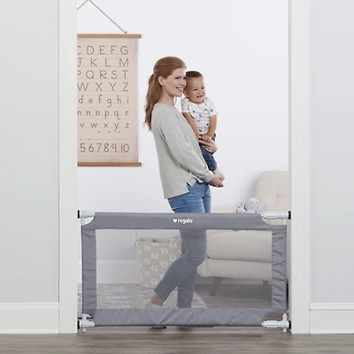 Regalo 50" Expandable Mesh Baby & Pet Safety Gate – Gray Pressure‑Mounted Gate for Doorway or Hallway, Fits 27.5–50 in Openings