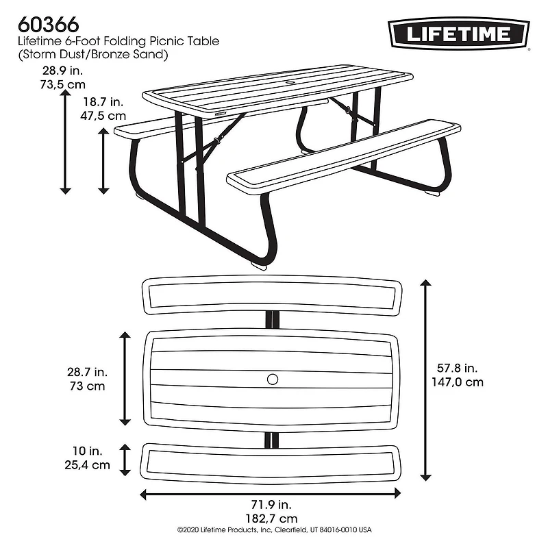 LIFETIME - Table de pique-nique pliante de 6 pieds, gris Rough Cut