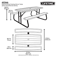 LIFETIME - Table de pique-nique pliante de 6 pieds, gris Rough Cut