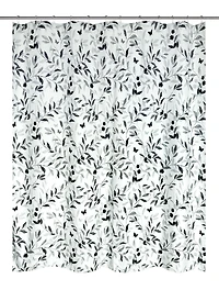 Mainstays 16-Piece Black and White Botanical Shower Curtain Bathroom Set – Fabric Curtain with Rug, Hooks, Soap Dispenser & Tray