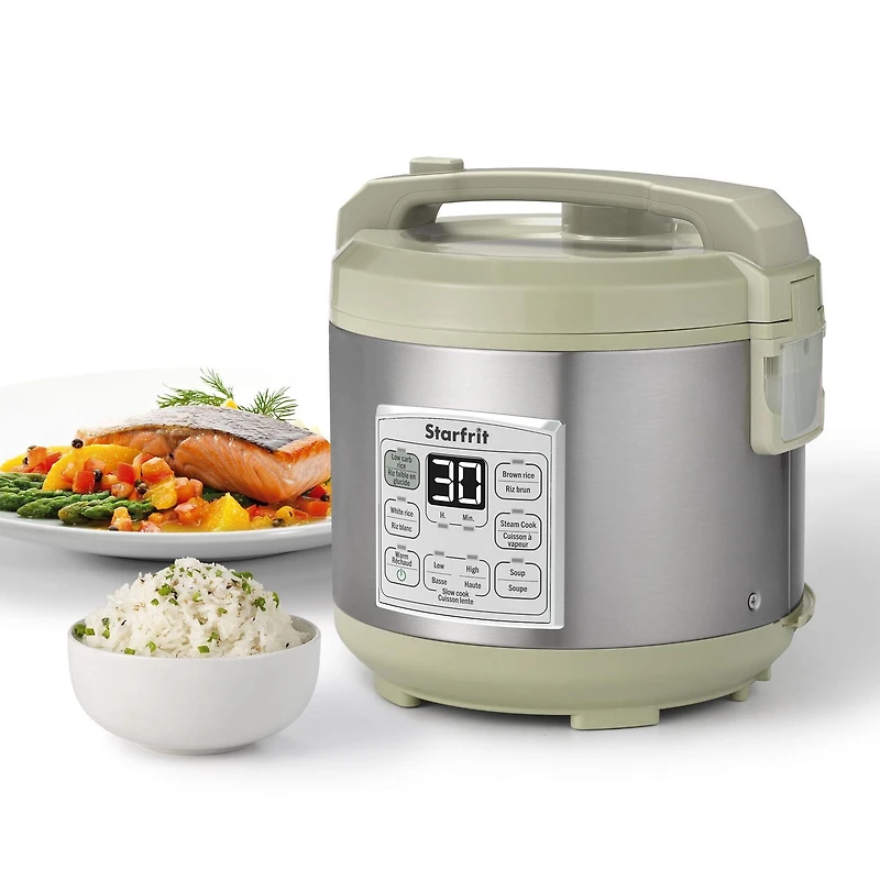 Starfrit Low-Carb Rice Cooker 14-Cup, Reduces Carbs Up To 30%, 7 Preset Functions, Steamer Basket, Non-Stick Pot, Easy Clean, Healthy Cooking, Rice Brown White Soup Steam Slow Cook