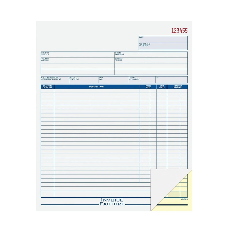 2 Part Invoice Book, Bilingual