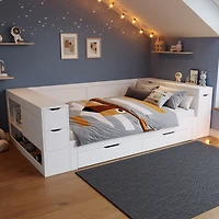 Noble House Full Size Daybed with Headboard Storage, White