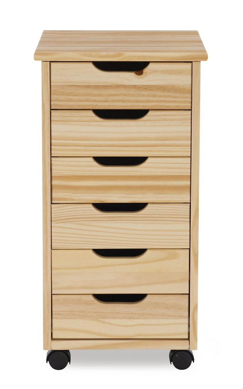 Craydon Six-Drawer Rolling Storage Cart, Natural