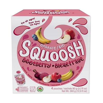 Pochettes-collations biologiques pour enfants Squoosh Beetberry – Tous âges – Paquet de 4