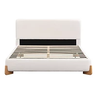 Noble House Elegant Boucle Upholstered Bed, Queen Size, White