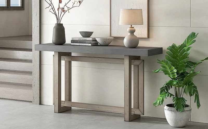 Noble House 59.1" Painted Entryway Table,Pine Veneer Triple Rectangle Design Console with Thick Pine Legs,Extra Long,Gray