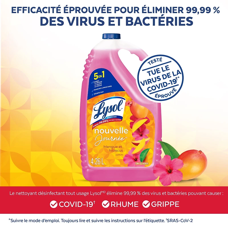 Lysol® Multi-Surface Cleaner, Pourable Disinfecting All-Purpose Cleaner for Floor & Hard Surfaces, Cuts Grease & Grime, Brand New Day ™ Mango & Hibiscus, 4.26 L