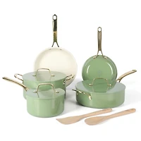 Martha Stewart Galway 10 Piece Aluminum Cookware Set w/Alum Lid, Sage