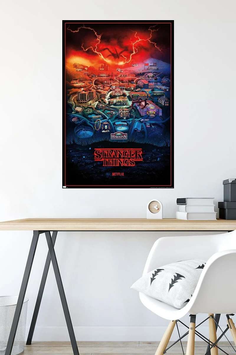 Netflix Stranger Things: Season 4 - Hawkins, Indiana Wall Poster, 22.375" x 34" Framed