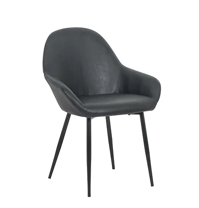 Chaise de salle à manger noire Take Me Home – Lot de 2 chaises d'appoint avec accoudoirs, revêtement en cuir élégant ou PU, pieds noirs mats robustes et design durable pour restaurants et salles à man