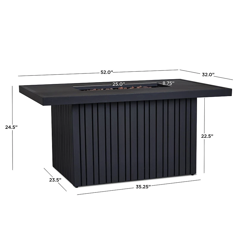 Calvin 52" Rectangle Metal Propane Fire Pit Table with Hidden Tank in Black Coral