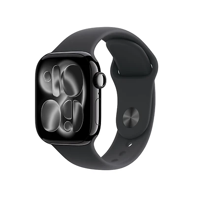 Apple Watch Series 11 GPS - Boîtier 42 mm en aluminium noir de jais - Bracelet sport noir (P/M)
