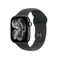 Apple Watch Series 11 GPS - Boîtier 42 mm en aluminium noir de jais - Bracelet sport noir (P/M)