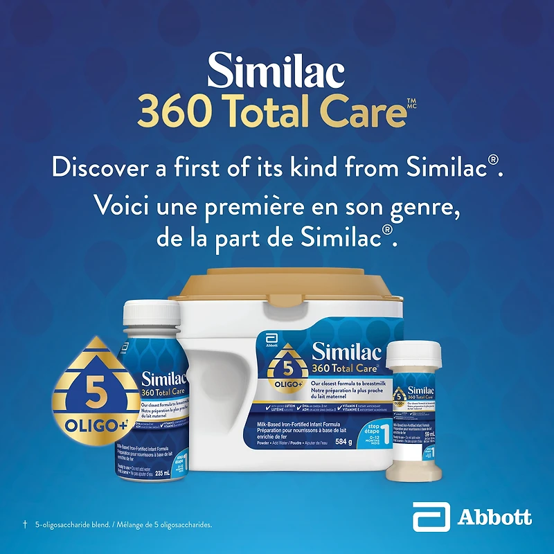 Similac 360 Total Care Step 1, Baby Formula, Infant Formula, blend of 5 oligosaccharides, 16x235mL Ready to Feed Bottles