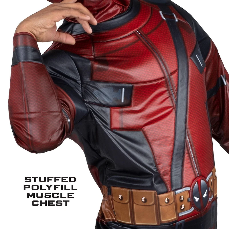 MARVEL’S DEADPOOL QUALUX COSTUME (ADULT) - Poly Jersey Jumpsuit Stuffed with Polyfill and Fabric Mask