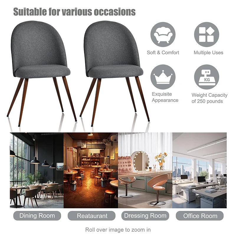 Homy Casa Set of 2 Armless Dining Chairs with Curved Upholstered Back, Grey Fabric