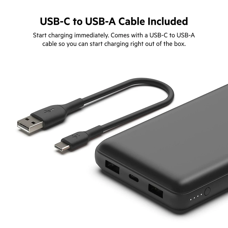 Belkin Chargeur portable USB-C, 20 000 mAh avec 1 port USB-C et 2 ports USB-A pour une charge jusqu’à 15W pour iPhone 14 Pro, 14 Pro Max, AirPods, iPad, Galaxy S23, S23+, Ultra - Noir